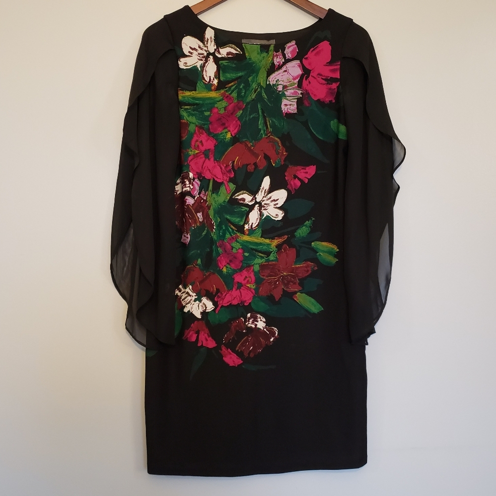 ⭐Donna Ricco Floral Flutter Long Sheer Sleeve Knee Length Dress Size 4